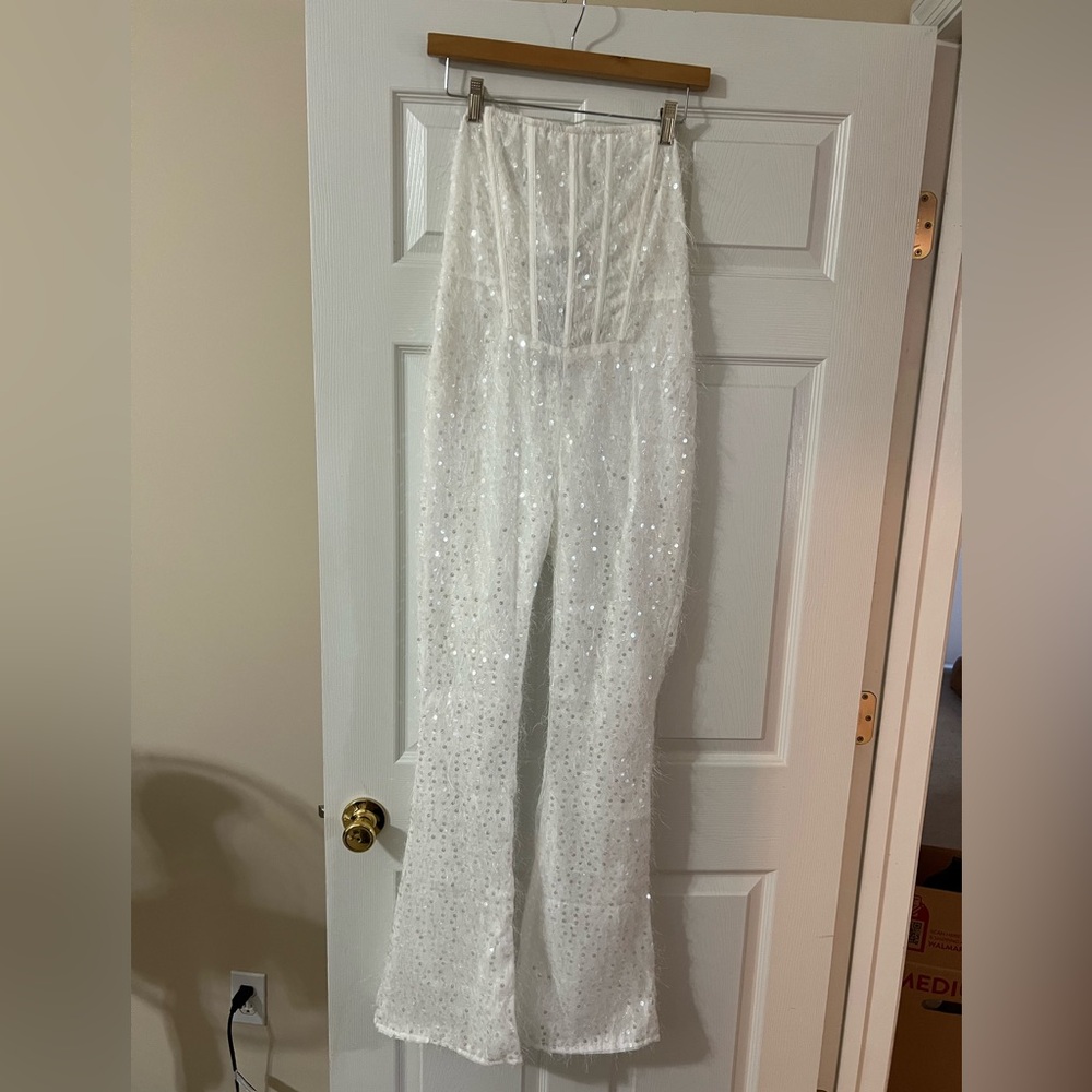 Elegant White Sequin Jumpsuit